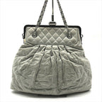 Chanel Chain Shoulder Bag CC Logo Kiss Lock 2-Way Suede Diver Nylon Gray — view 3