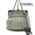 Chanel Chain Shoulder Bag CC Logo Kiss Lock 2-Way Suede Diver Nylon Gray