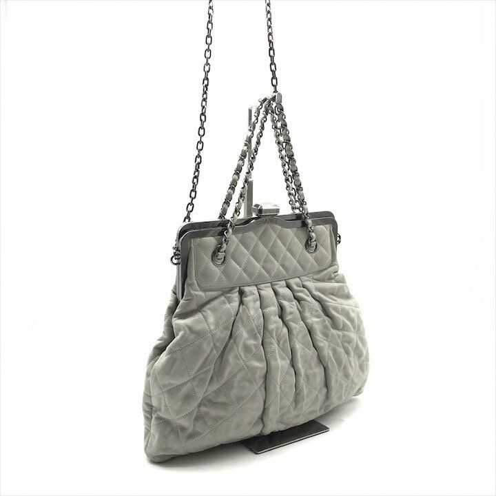 Chanel Chain Shoulder Bag CC Logo Kiss Lock 2-Way Suede Diver Nylon Gray — view 2