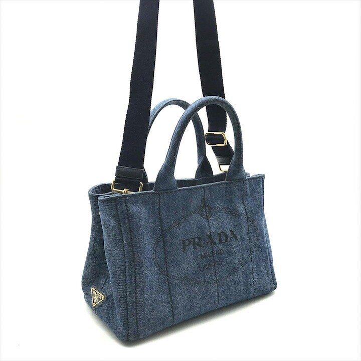 Prada 2-Way Denim Simple Canapa Shoulder Bag Blue — view 2
