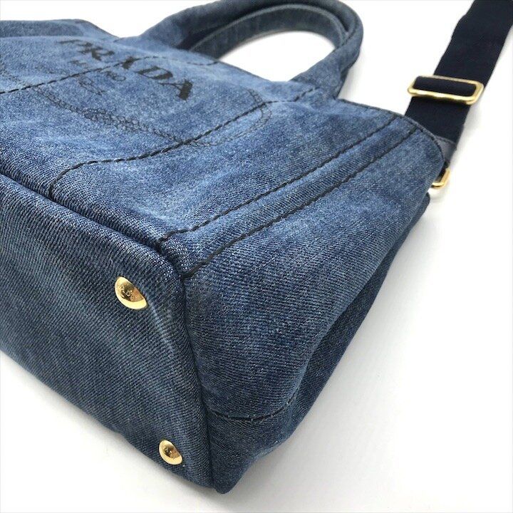 Prada 2-Way Denim Simple Canapa Shoulder Bag Blue — view 5