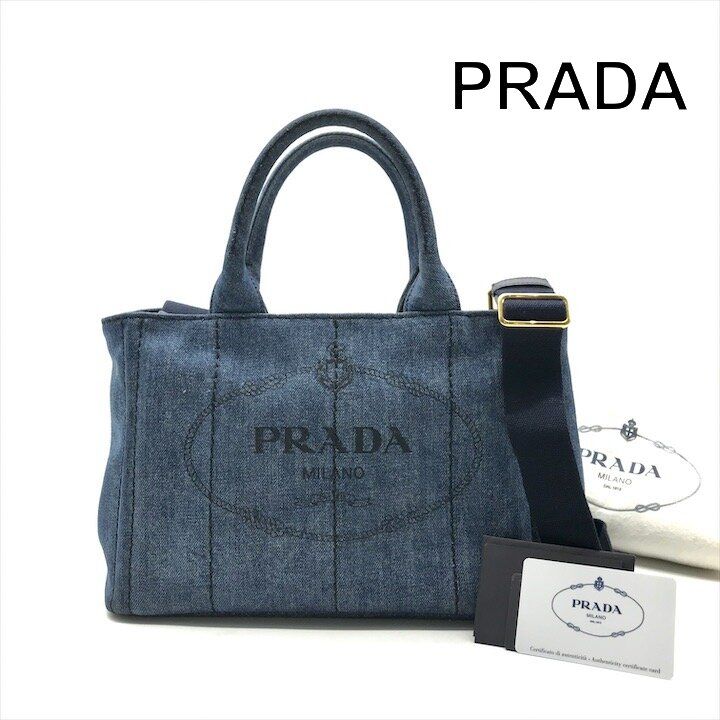 Prada 2-Way Denim Simple Canapa Shoulder Bag Blue