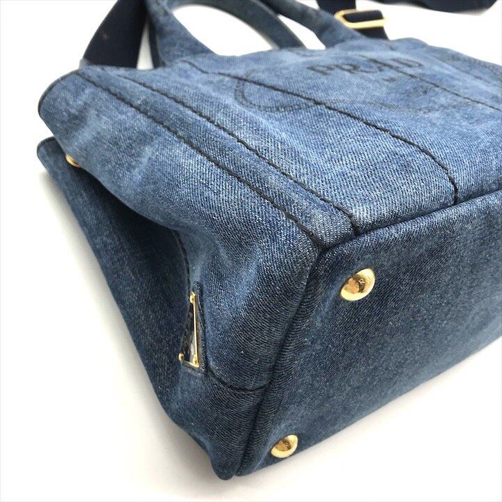 Prada 2-Way Denim Simple Canapa Shoulder Bag Blue — view 6