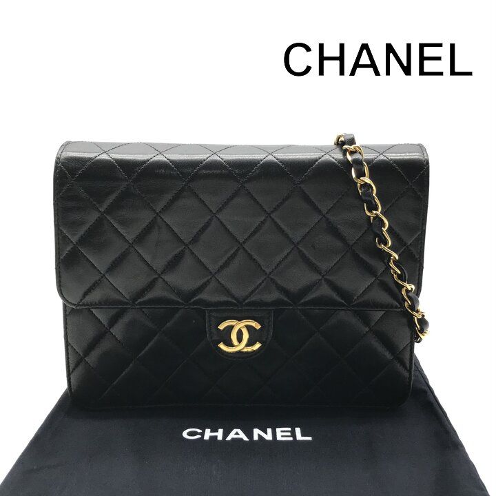 Chanel Shoulder Bag Quilted Push Lock Vintage CC Logo Black