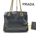 Prada Tote Chain Shoulder Bag Gold Leather Black