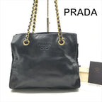 Prada Tote Chain Shoulder Bag Gold Leather Black