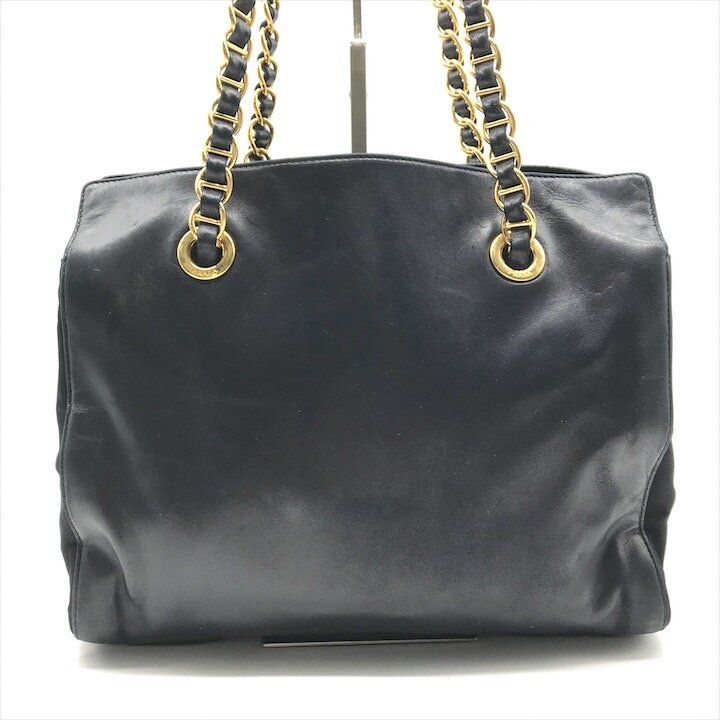 Prada Tote Chain Shoulder Bag Gold Leather Black — view 3