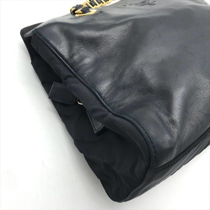 Prada Tote Chain Shoulder Bag Gold Leather Black — view 6