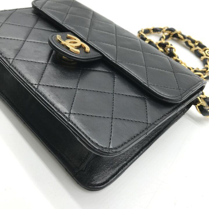 Chanel CC Logo Mini Quilted Lambskin Push Lock Chain Shoulder Bag Black — view 4