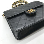 Chanel CC Logo Mini Quilted Lambskin Push Lock Chain Shoulder Bag Black — view 5