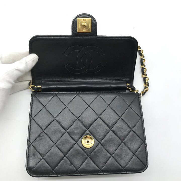 Chanel CC Logo Mini Quilted Lambskin Push Lock Chain Shoulder Bag Black — view 7