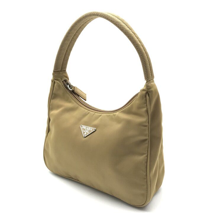 Prada Hand Triangle Plate Pouch Nylon Lightweight Simple Beige — view 2