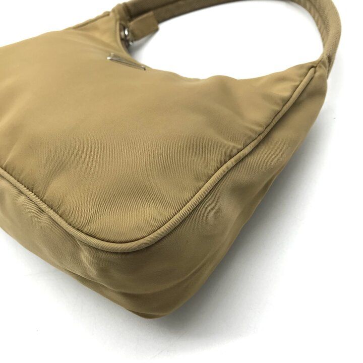 Prada Hand Triangle Plate Pouch Nylon Lightweight Simple Beige — view 5
