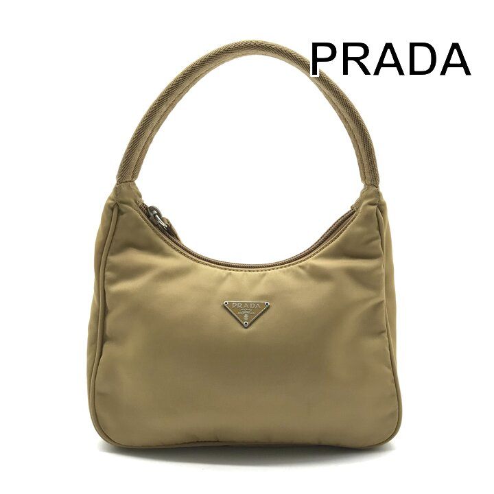 Prada Hand Triangle Plate Pouch Nylon Lightweight Simple Beige