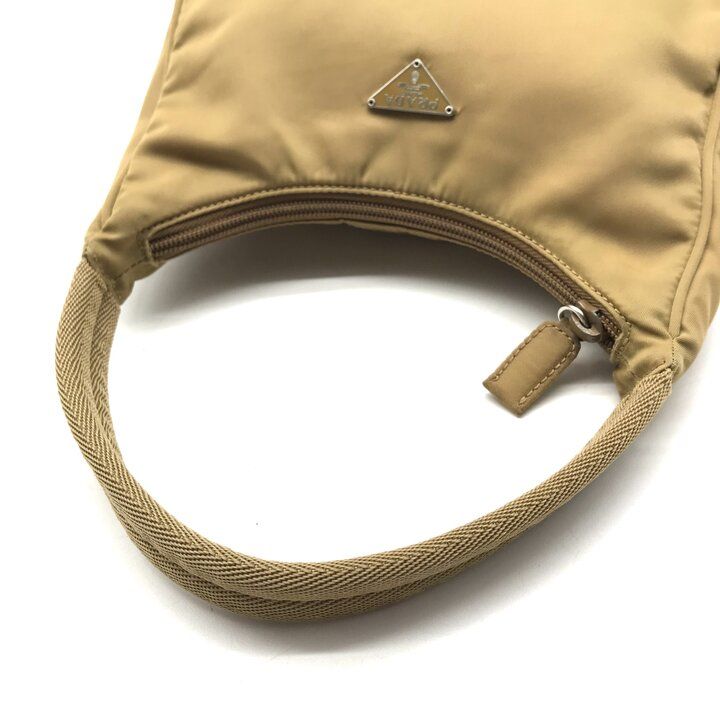 Prada Hand Triangle Plate Pouch Nylon Lightweight Simple Beige — view 7