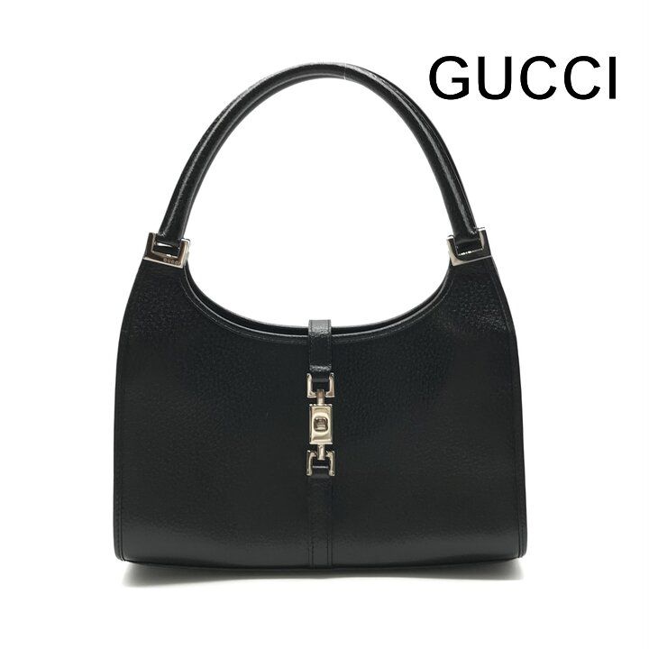 Gucci Jackie Pig Leather Hand Bag Silver Black Bag