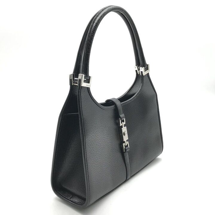 Gucci Jackie Pig Leather Hand Bag Silver Black Bag — view 2