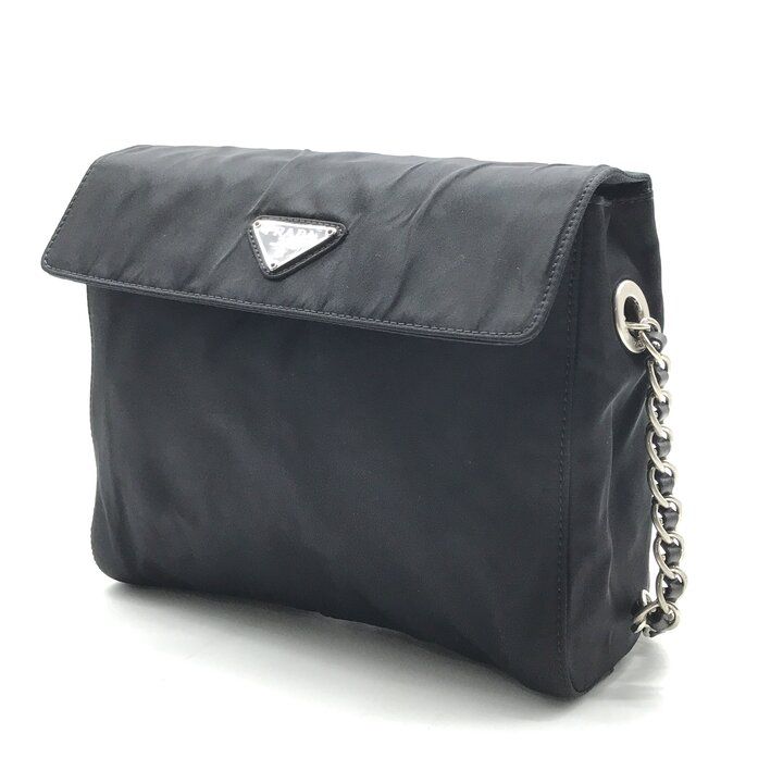 Prada Nylon Tessuto Chain Shoulder Bag Black — view 2