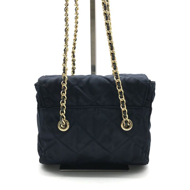 Prada Mini Quilted Nylon Chain Shoulder Tote Bag Navy — view 2