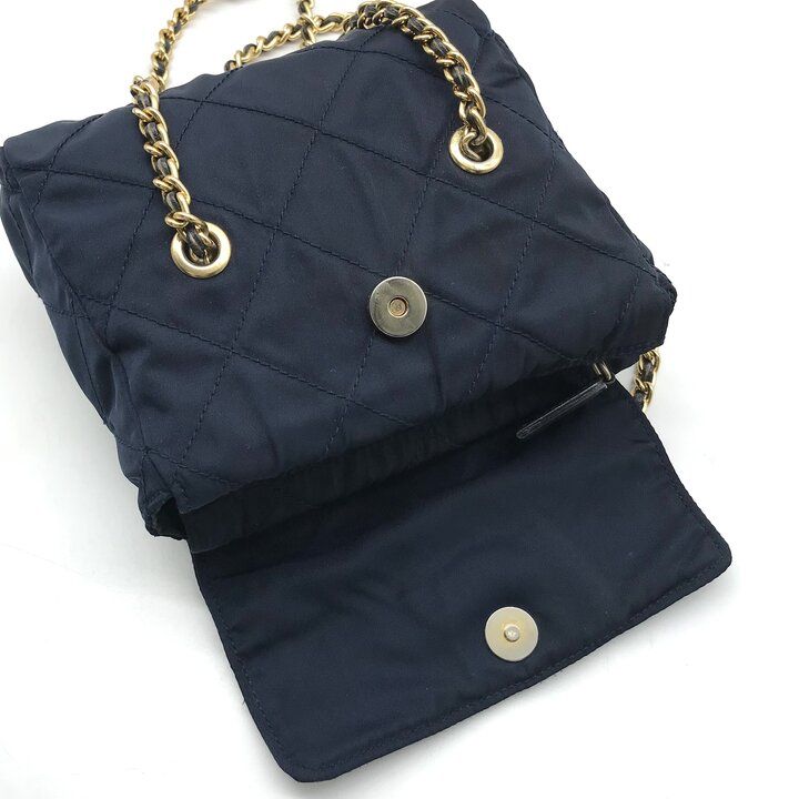 Prada Mini Quilted Nylon Chain Shoulder Tote Bag Navy — view 7