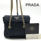 Prada Mini Quilted Nylon Chain Shoulder Tote Bag Navy