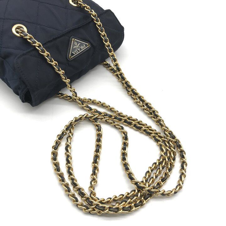 Prada Mini Quilted Nylon Chain Shoulder Tote Bag Navy — view 6