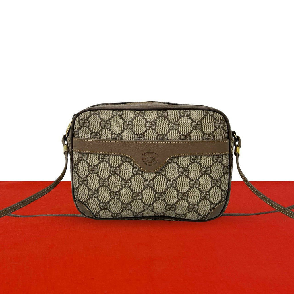 Gucci Vintage GG Pattern Logo Leather Shoulder Bag Pochette Brown
