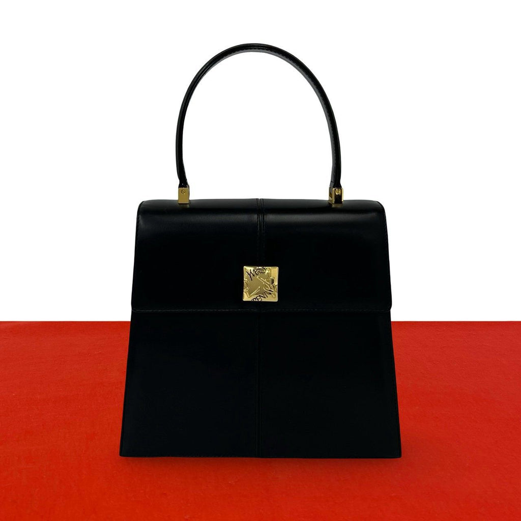 Saint Laurent Vintage YSL Logo Leather Handbag Black