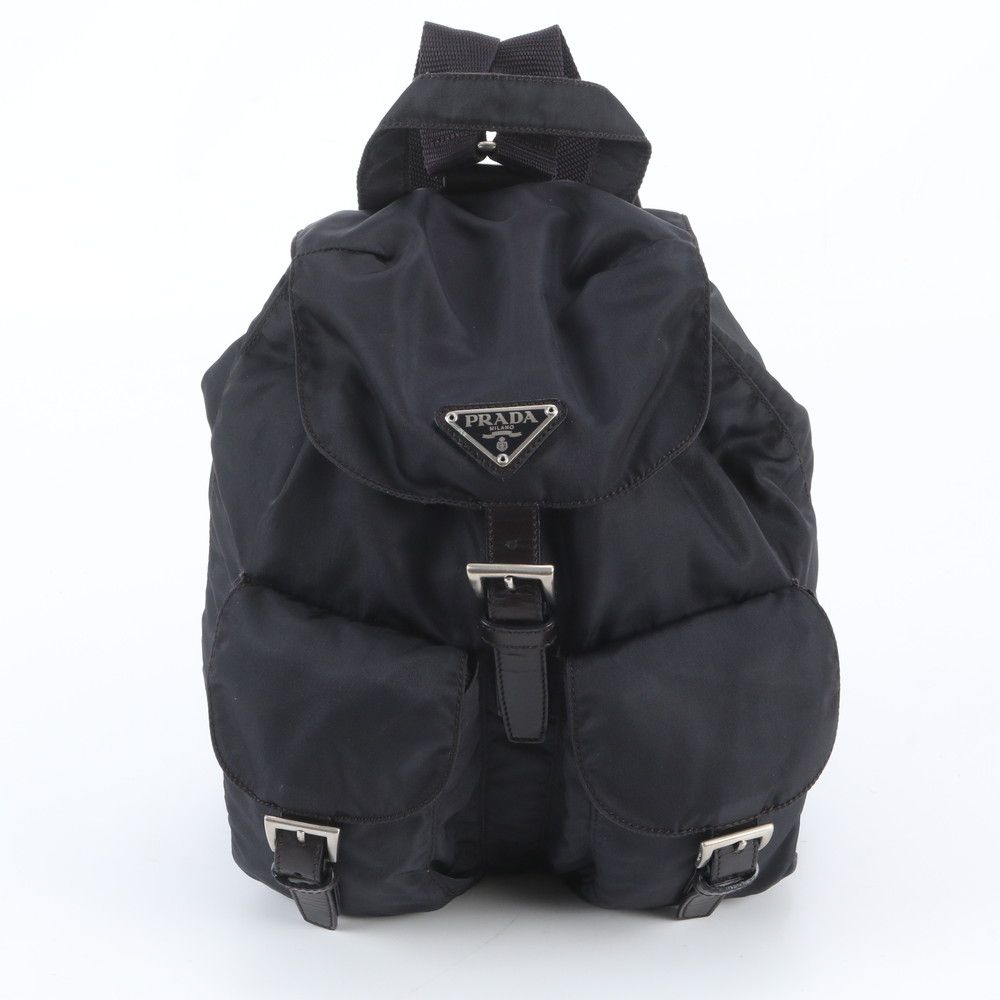 Prada Tessuto Nylon Triangle Logo Leather Backpack Shoulder Bag