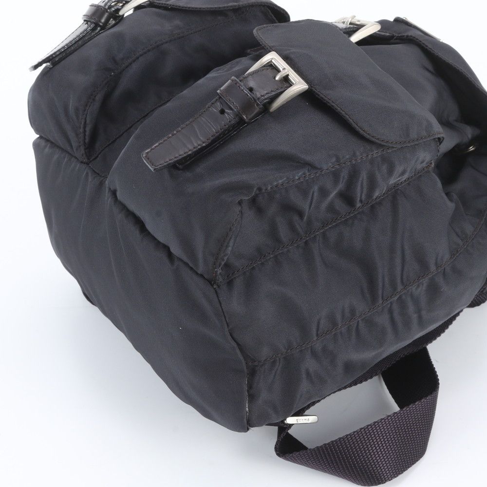 Prada Tessuto Nylon Triangle Logo Leather Backpack Shoulder Bag — view 4