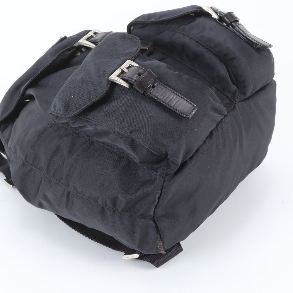 Prada Tessuto Nylon Triangle Logo Leather Backpack Shoulder Bag — view 5