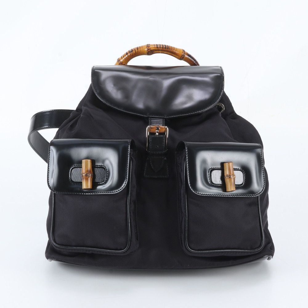 Gucci Bamboo Leather Backpack Shoulder Bag Black