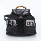 Gucci Bamboo Leather Backpack Shoulder Bag Black