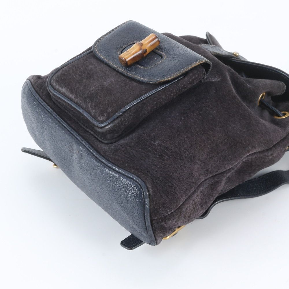Gucci Bamboo Leather Backpack Shoulder Bag Navy — view 4