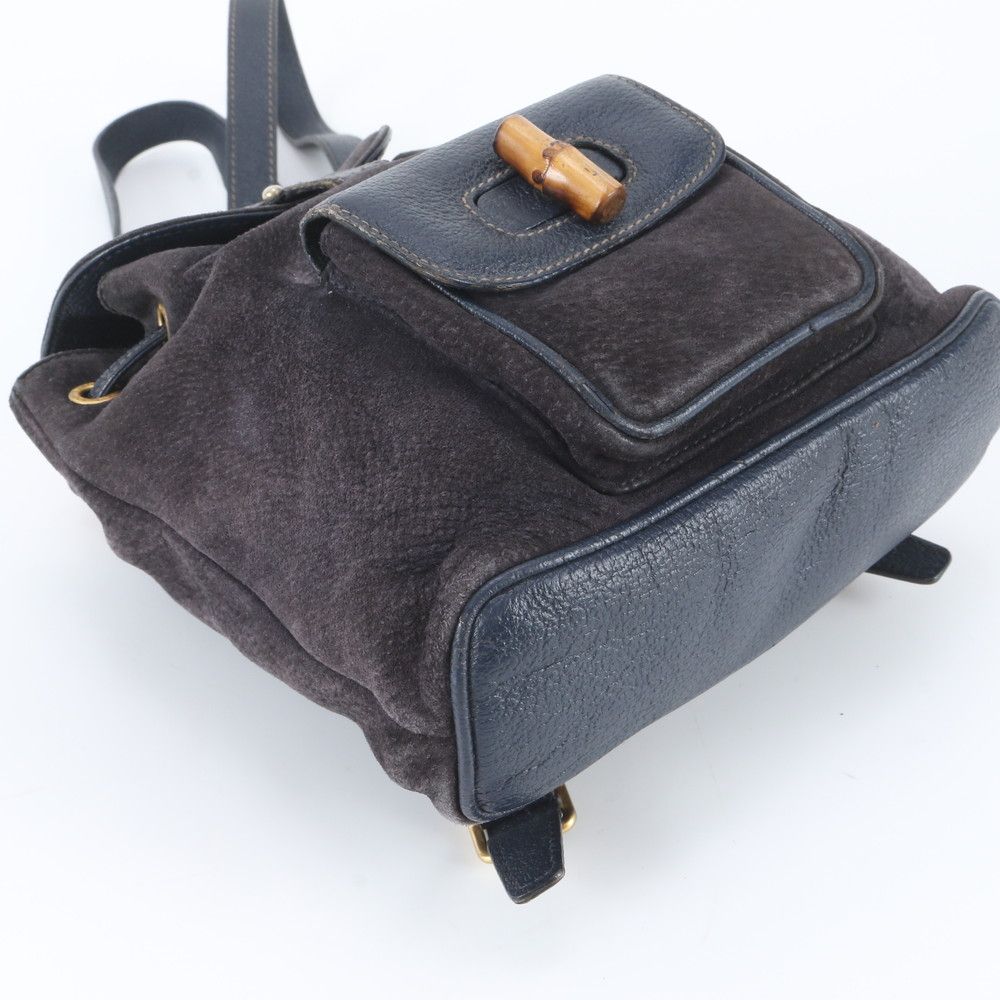 Gucci Bamboo Leather Backpack Shoulder Bag Navy — view 5