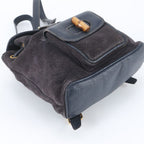 Gucci Bamboo Leather Backpack Shoulder Bag Navy — view 5