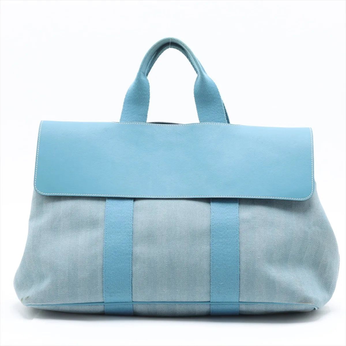 Hermes Valparaiso GM Toile Chevron Leather Tote Bag Shoulder