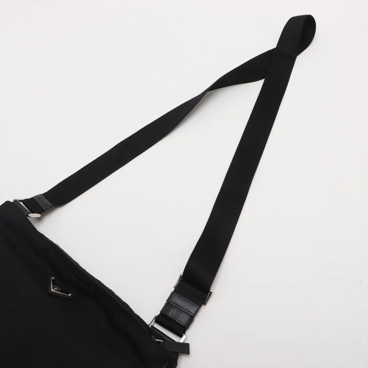 Prada Tessuto Nylon Triangle Logo Leather Shoulder Bag Crossbody Messenger — view 5
