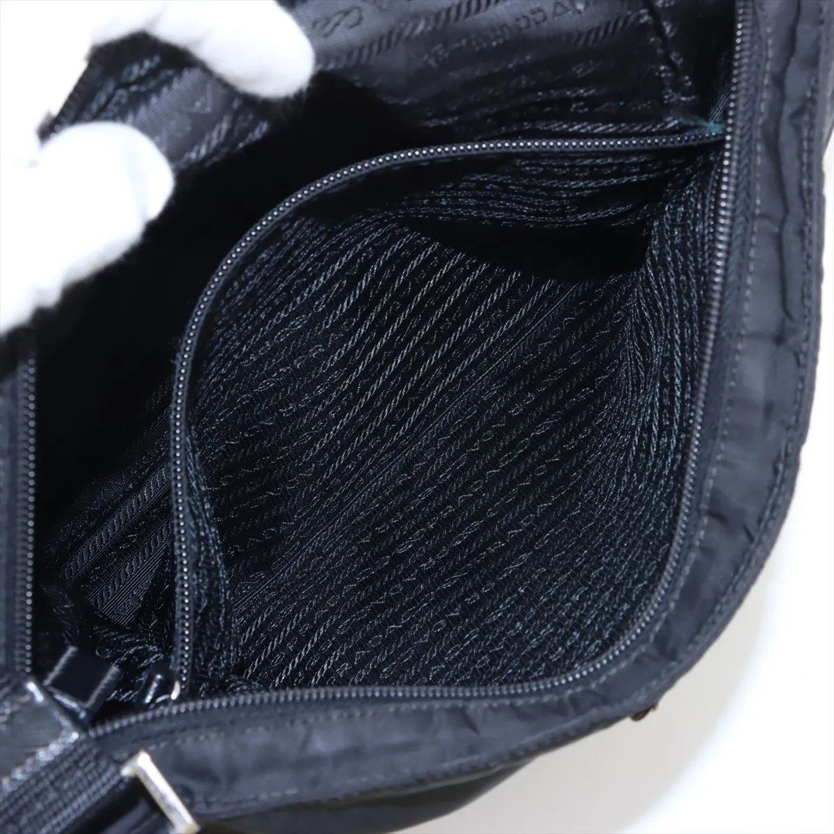 Prada Tessuto Nylon Triangle Logo Leather Shoulder Bag Crossbody Messenger — view 7