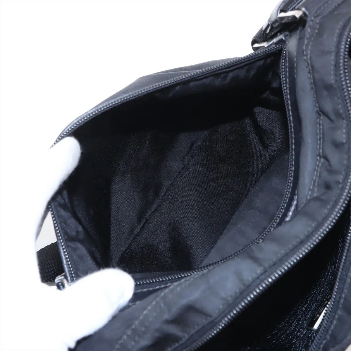 Prada Tessuto Nylon Triangle Logo Leather Shoulder Bag Crossbody Messenger — view 8