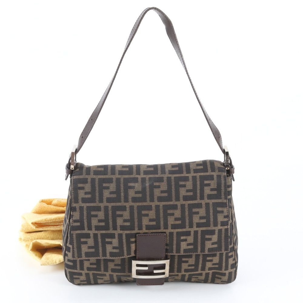 Fendi Zucca Mamma Bucket Leather Canvas Shoulder Bag