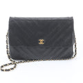 Chanel V-stitch Chain Leather Shoulder Bag Black