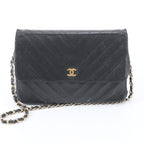 Chanel V-stitch Chain Leather Shoulder Bag Black