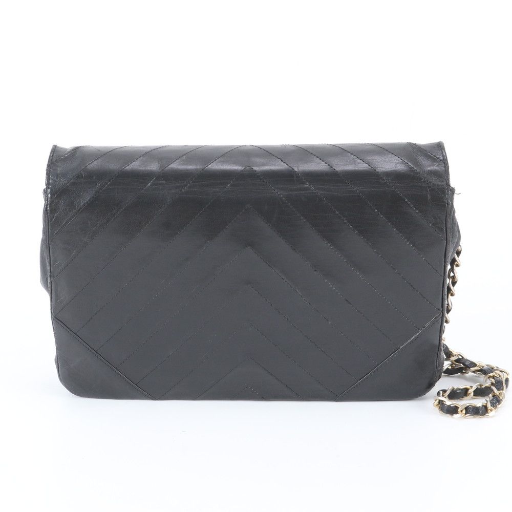 Chanel V-stitch Chain Leather Shoulder Bag Black — view 3