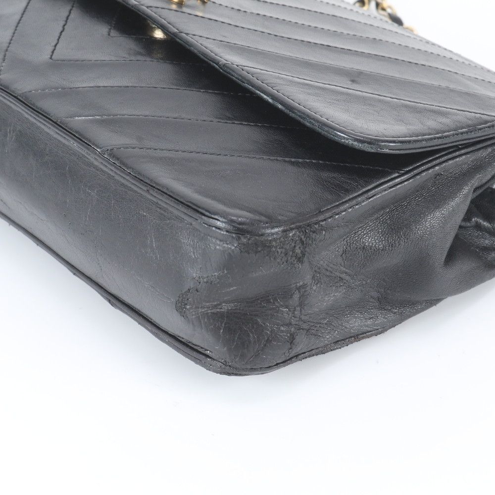 Chanel V-stitch Chain Leather Shoulder Bag Black — view 5