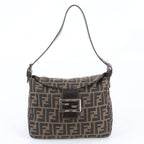 Fendi Zucca Mamma Bucket Leather Canvas Shoulder Bag