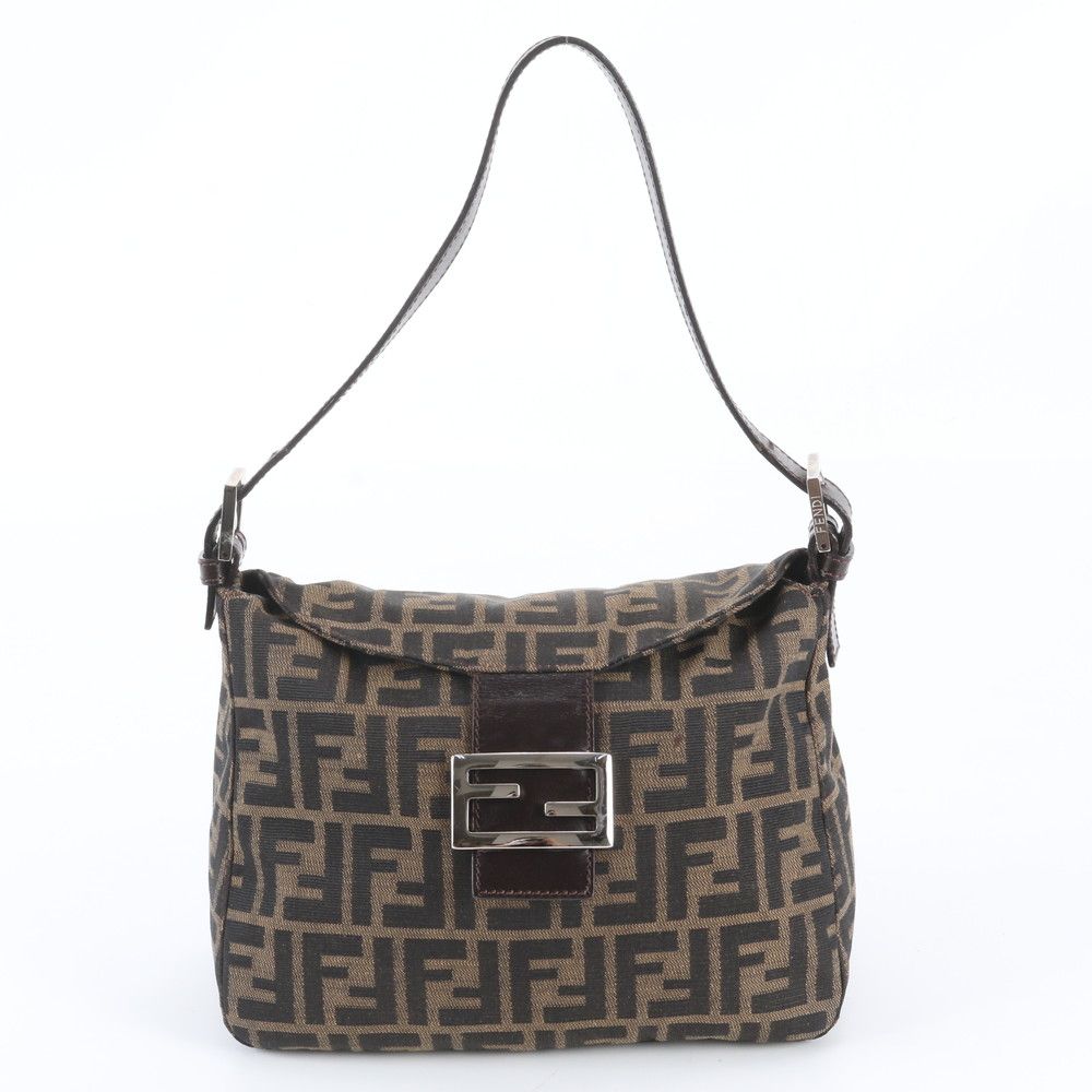 Fendi Zucca Mamma Bucket Leather Canvas Shoulder Bag