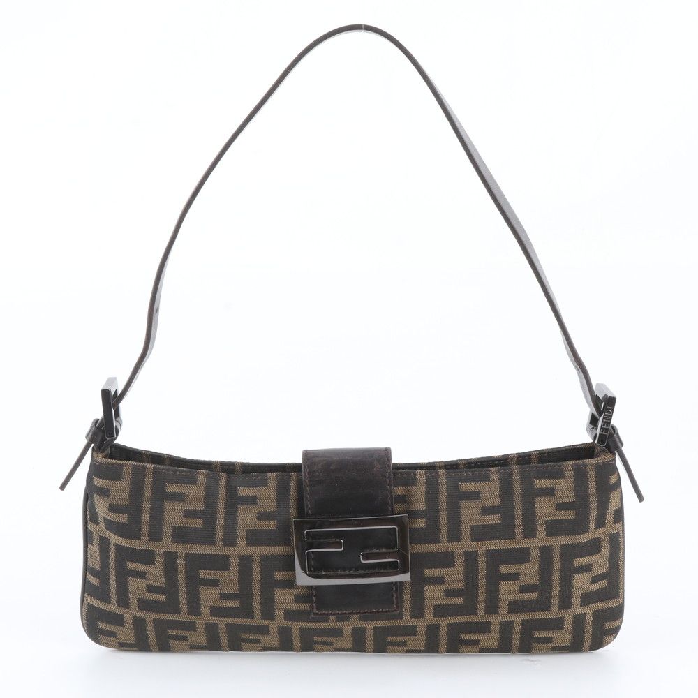 Fendi Zucca Mamma Bucket Leather Canvas Shoulder Bag
