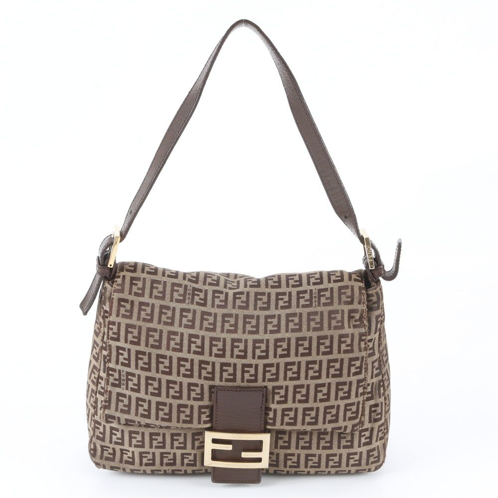 Fendi Zucchino Mamma Bucket Baguette FF Leather Shoulder Bag