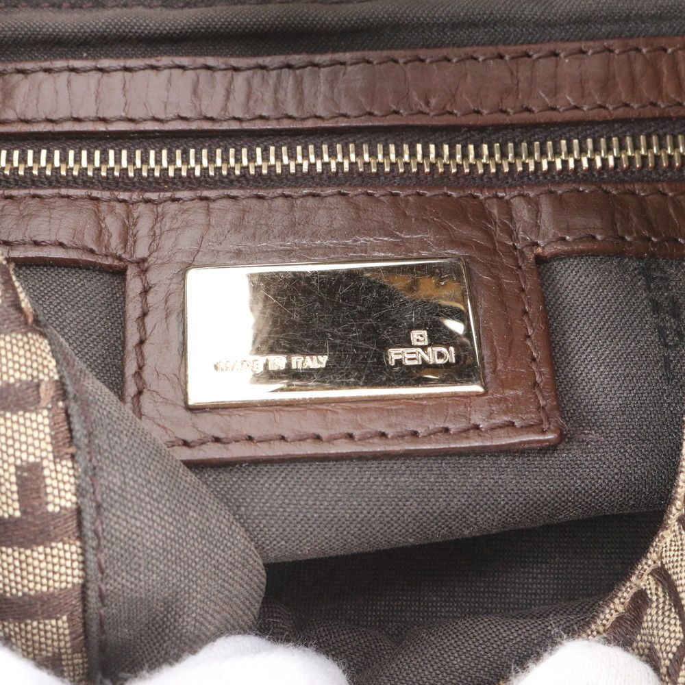 Fendi Zucchino Mamma Bucket Baguette FF Leather Shoulder Bag — view 8